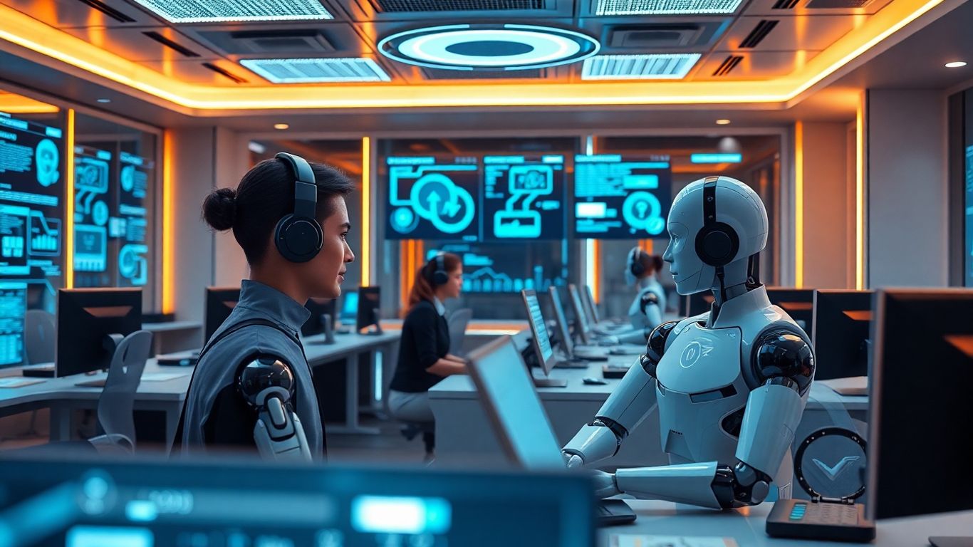 Futuristic call center with AI automation
