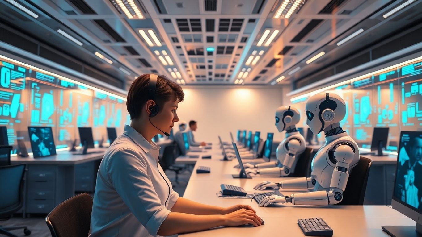 AI assisting in a futuristic call center