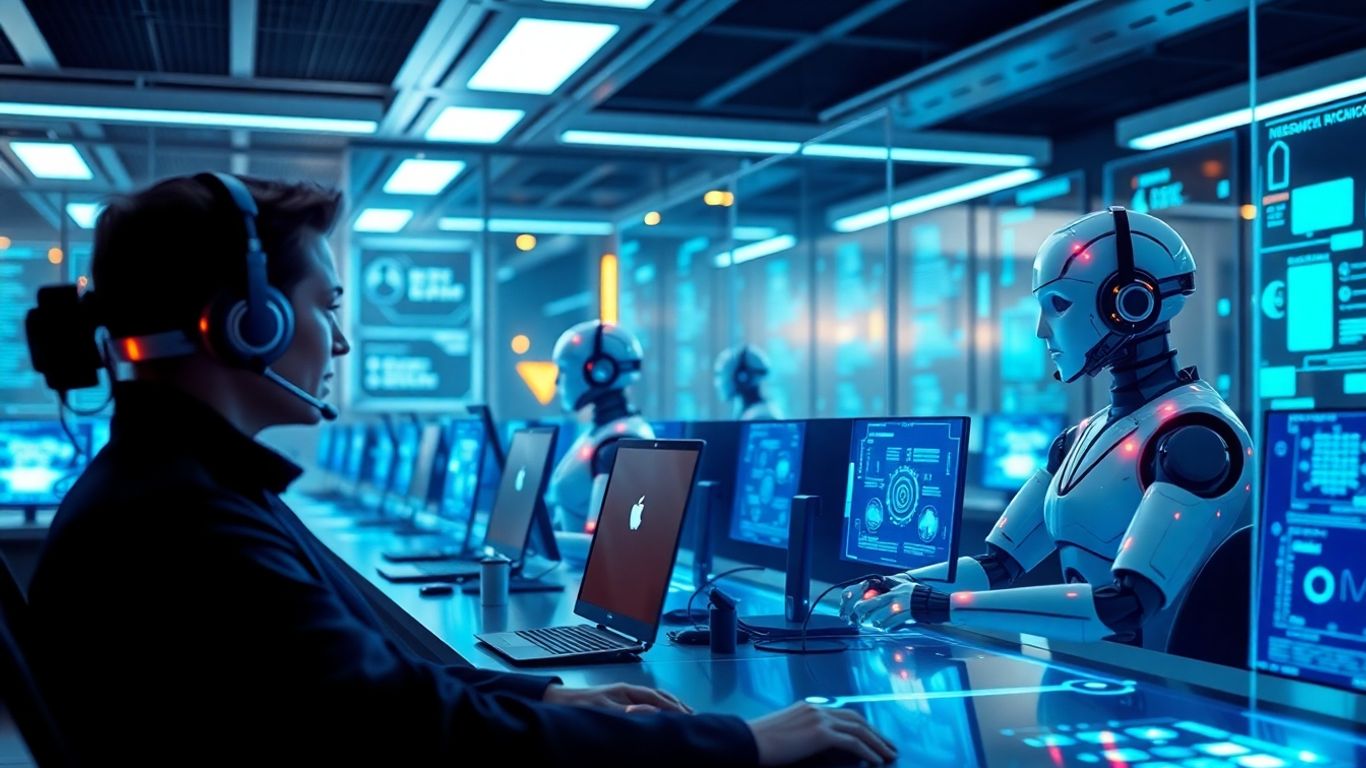 AI assisting in a futuristic call center.