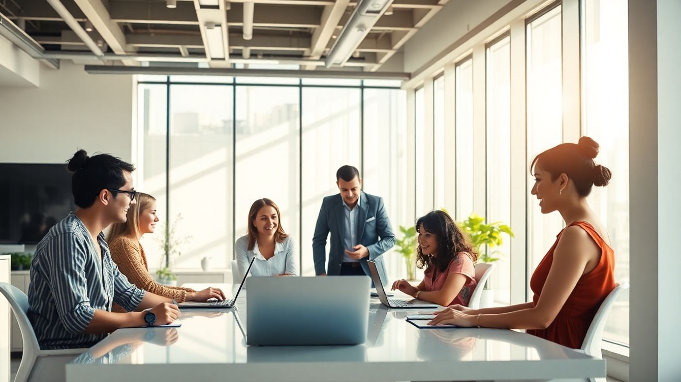 Team collaborating with advanced technology