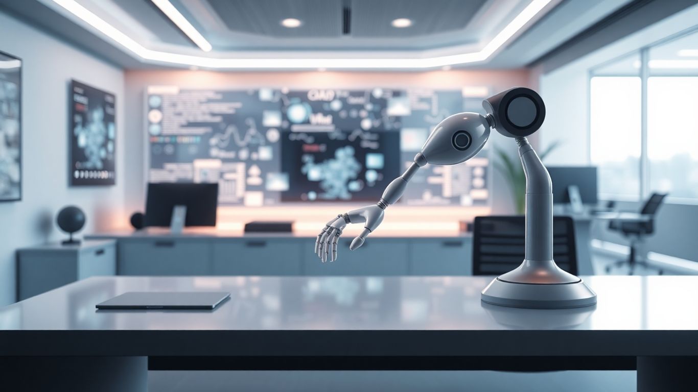 Futuristic AI call automation workspace