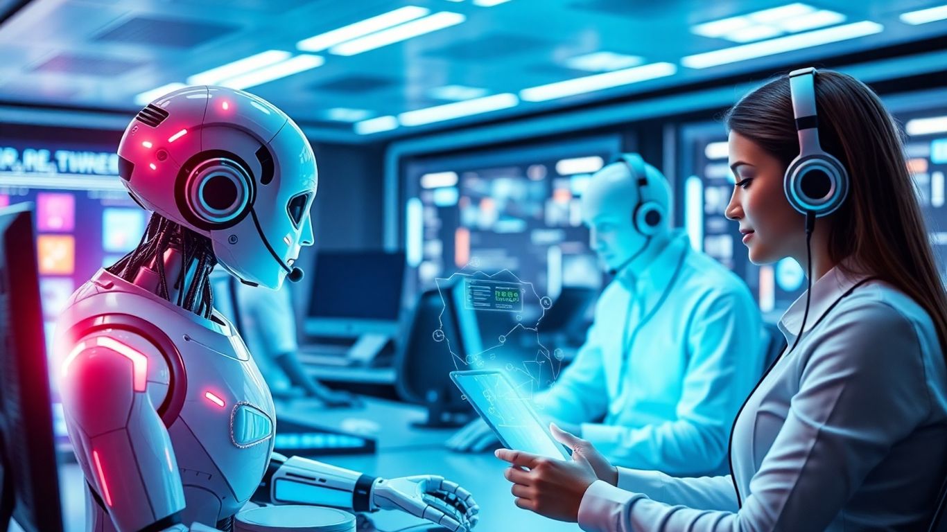 AI and humans in a modern call center.
