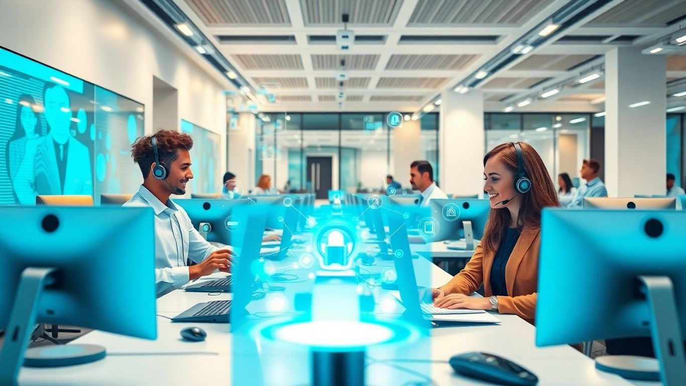AI-enhanced call center agents working efficiently.