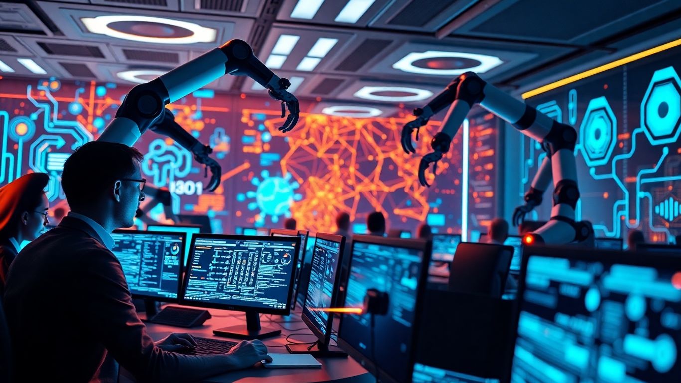 AI integration in a futuristic call center.