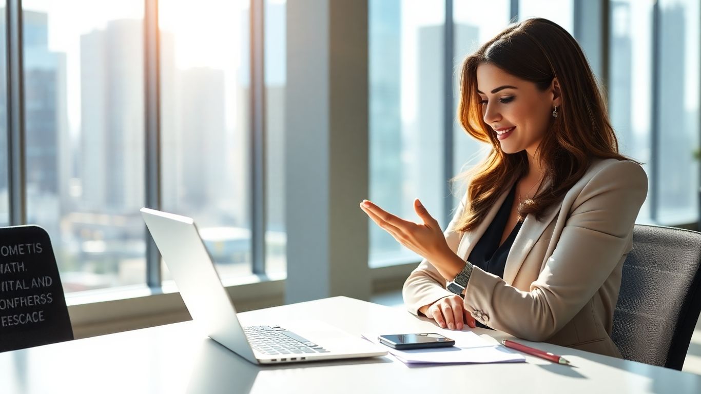 Virtual assistant working on laptop in office