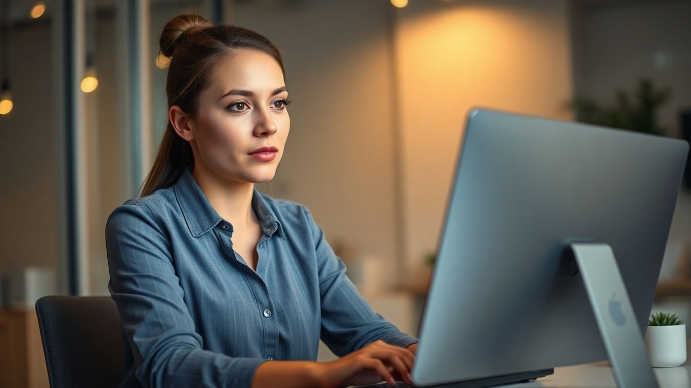 Virtual assistant working at a computer