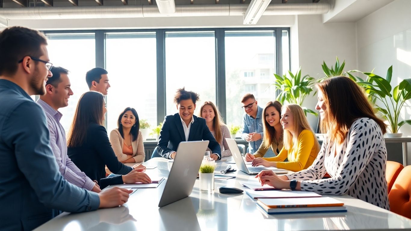 Team collaborating in a modern office