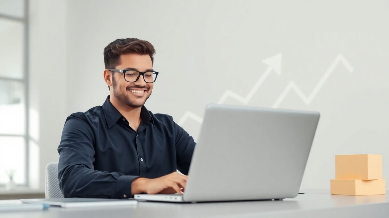 Amazon seller working on laptop