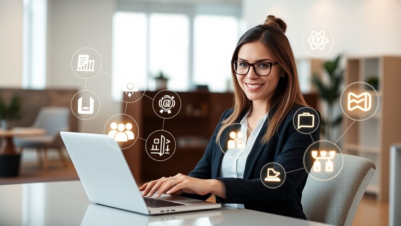 Virtual assistant learning new technologies on laptop