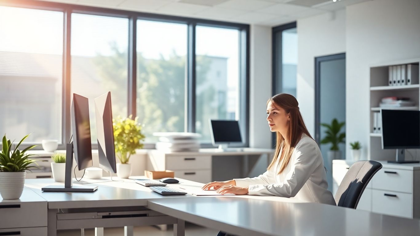 Medical virtual assistant working efficiently in an office.