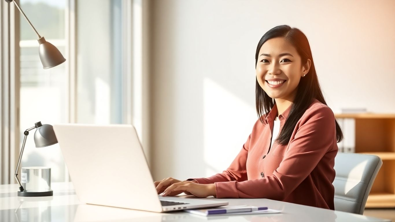Filipino virtual assistant working at a desk