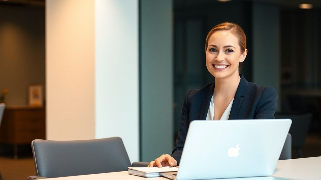 Virtual assistant working on laptop