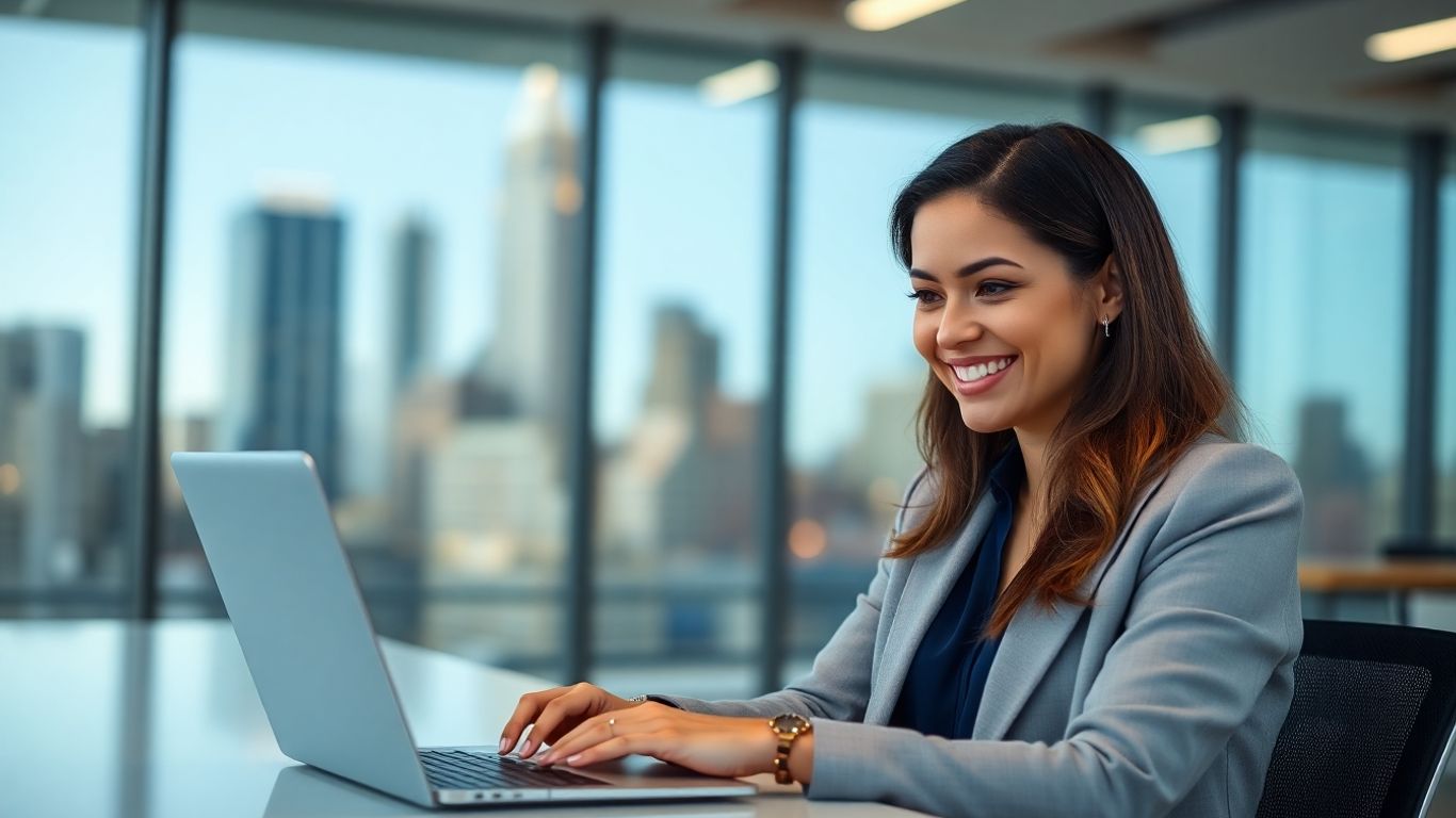 Virtual assistant working on a laptop