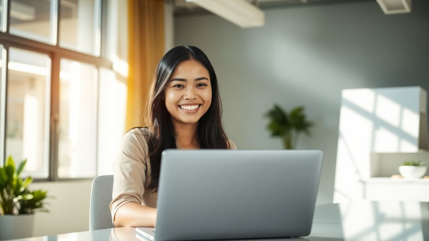 Filipino virtual assistant working on a laptop.