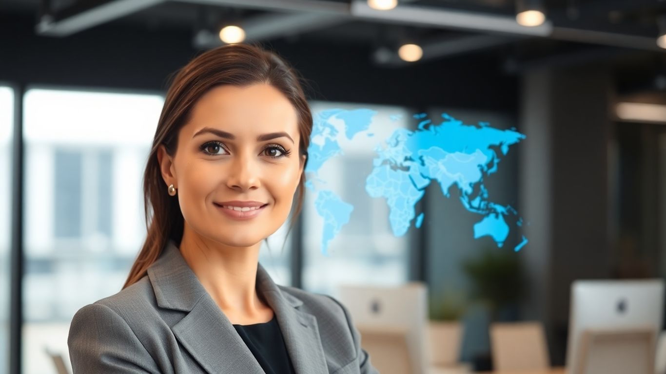 Professional woman, global business collaboration