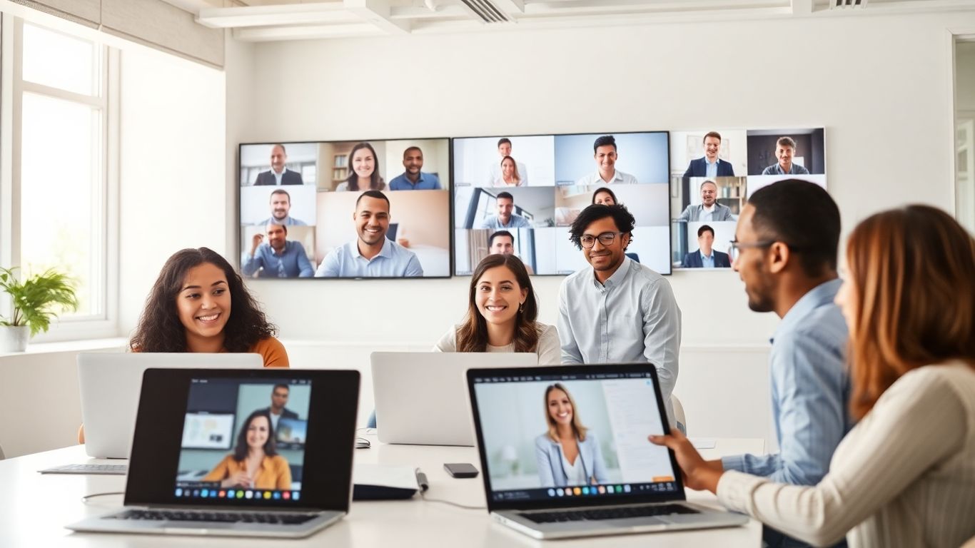 Virtual assistants collaborating remotely using technology.