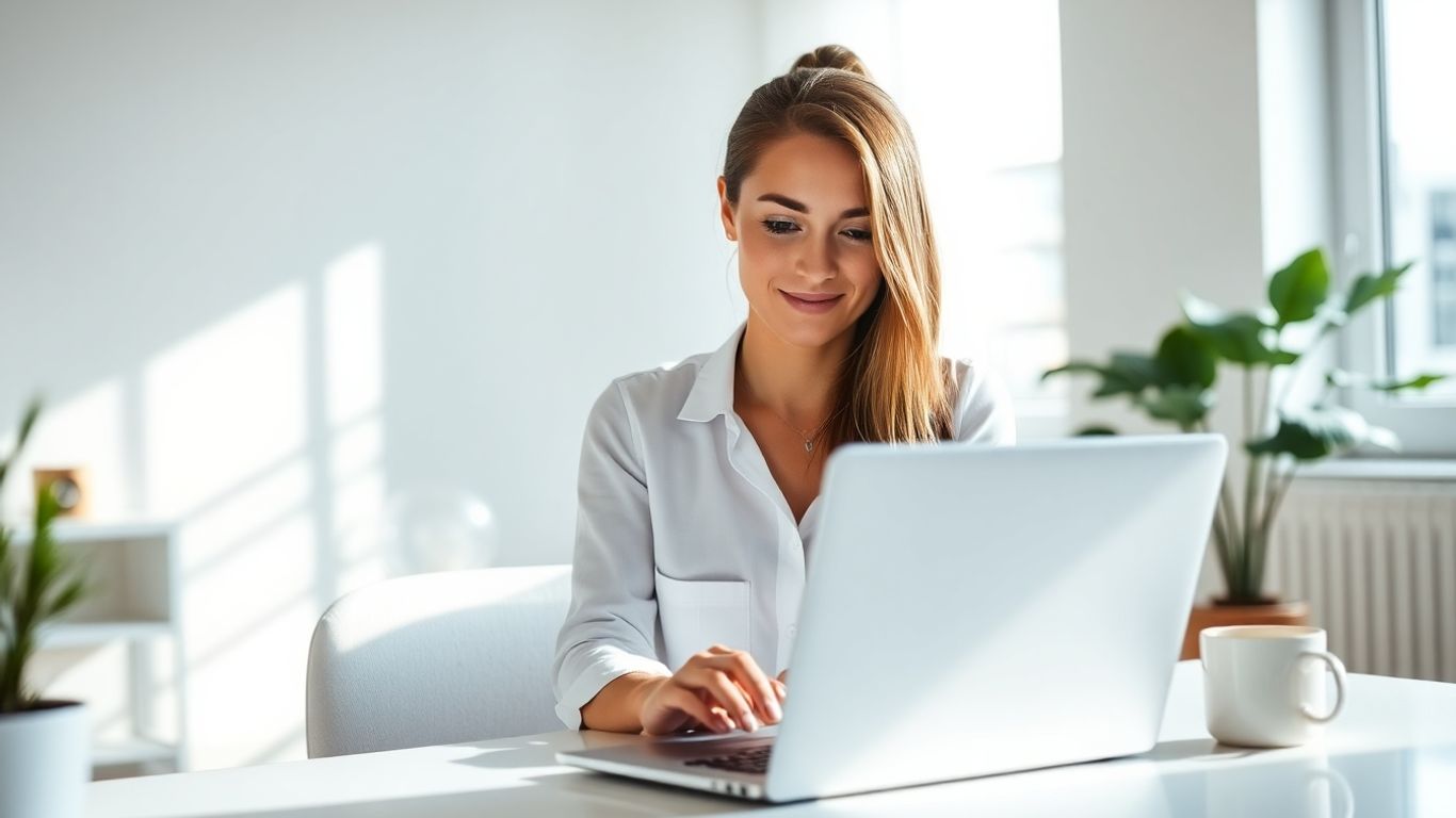 Virtual assistant agency owner working on laptop