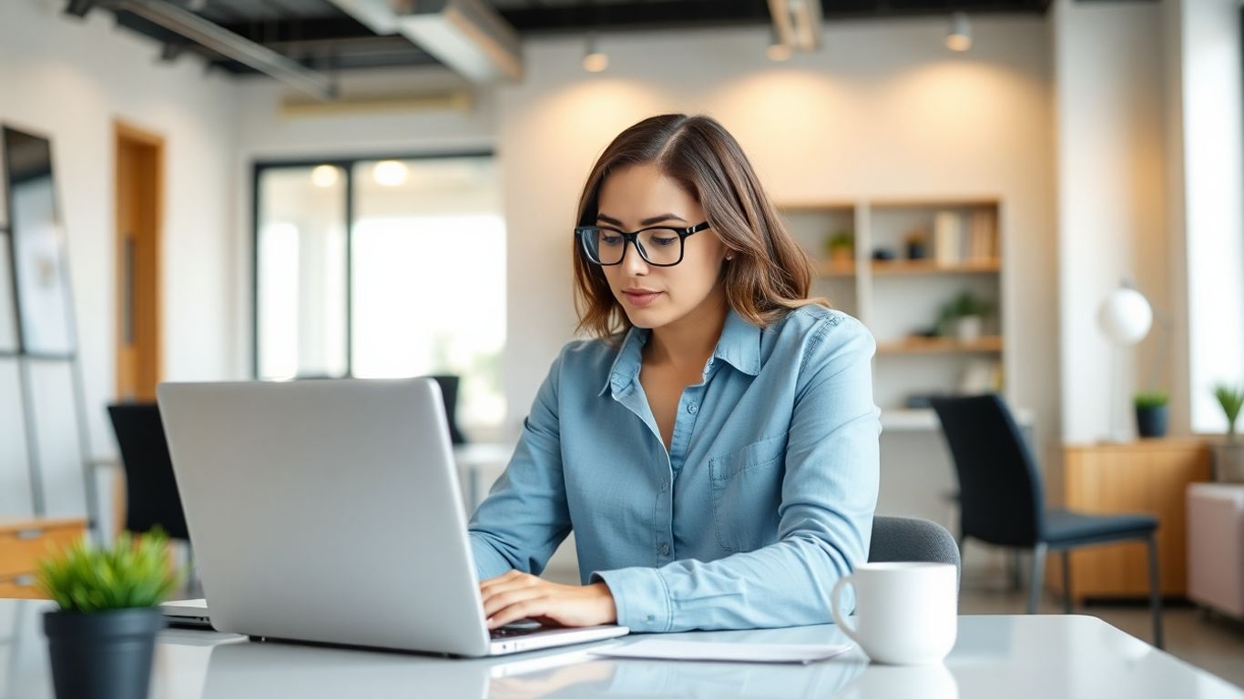 Virtual assistant working on a laptop