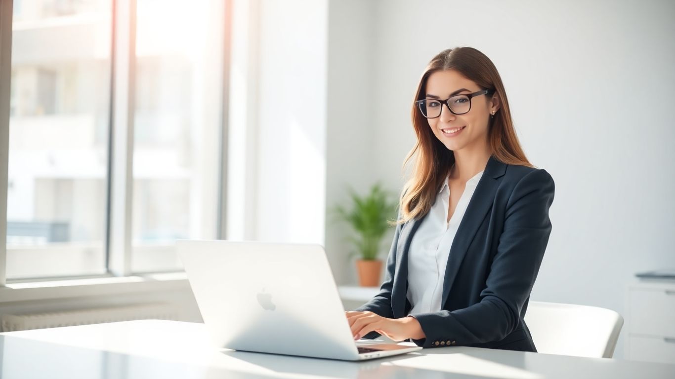 Virtual assistant working on a laptop