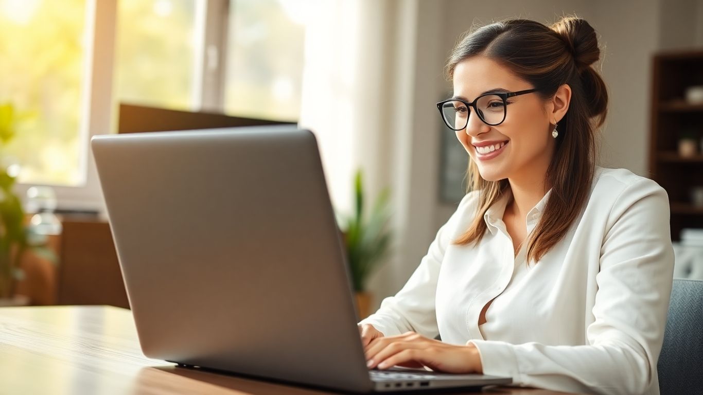 Woman working remotely on laptop