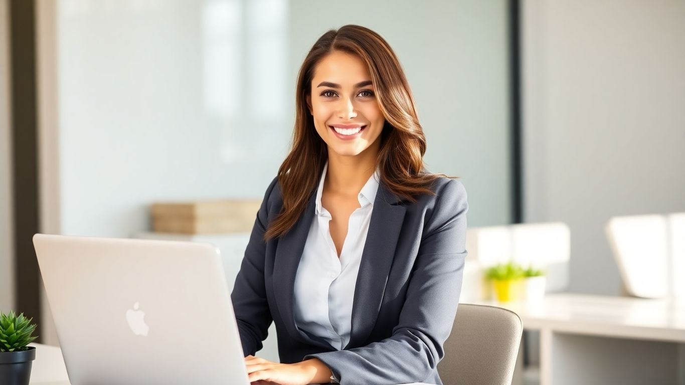 Virtual assistant working on a laptop