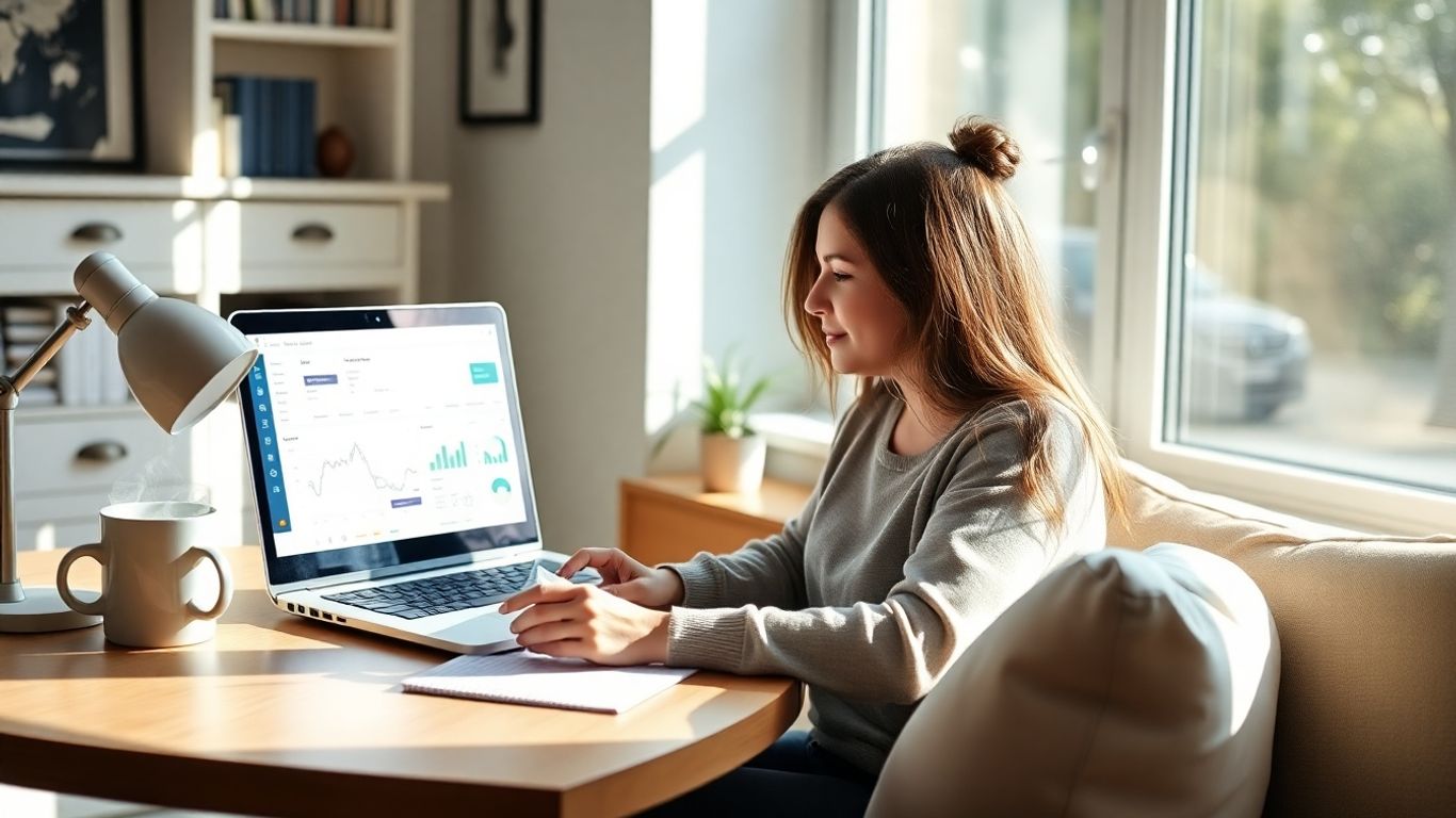 Woman working remotely from home office