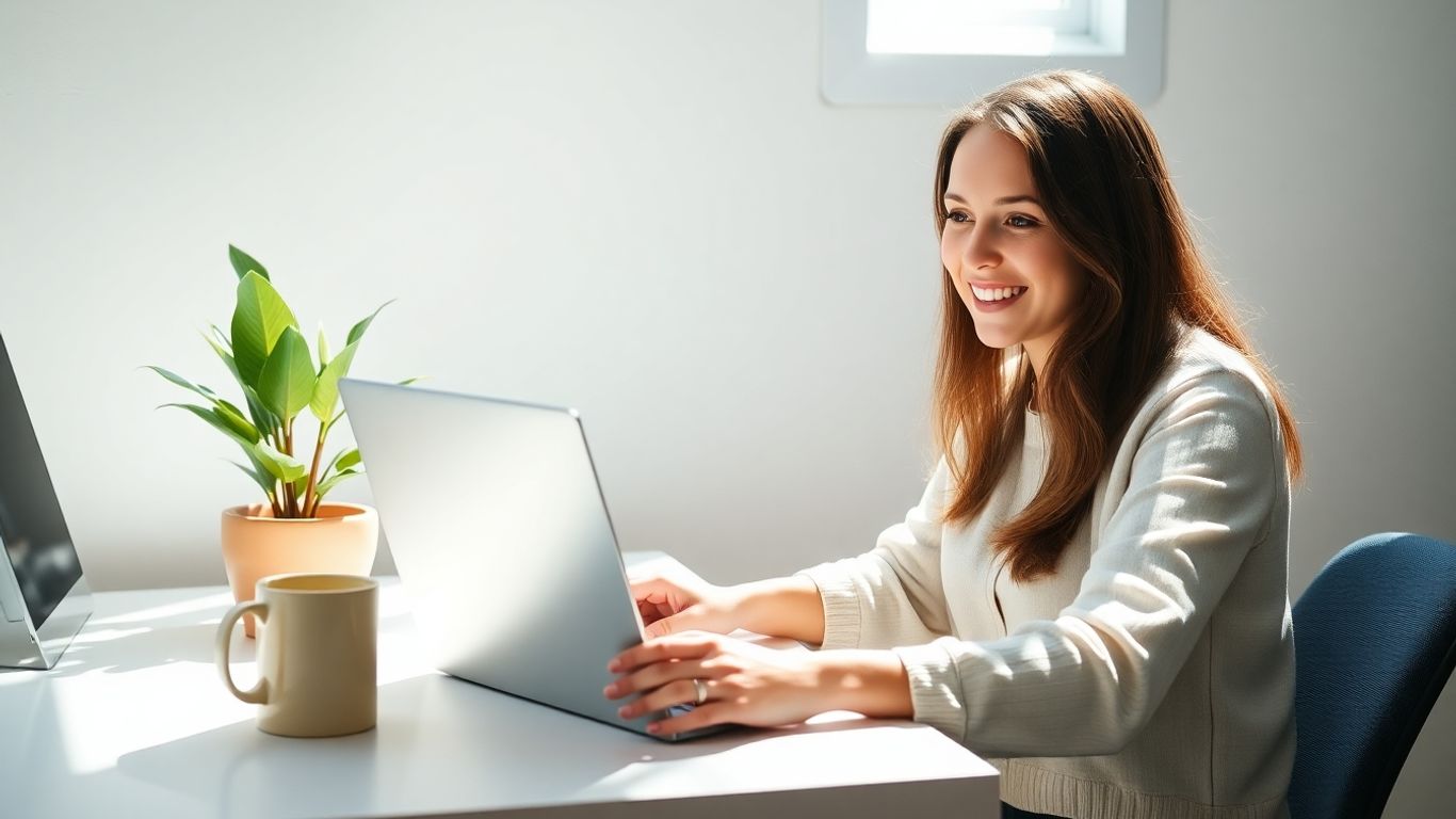 Woman working from home on laptop