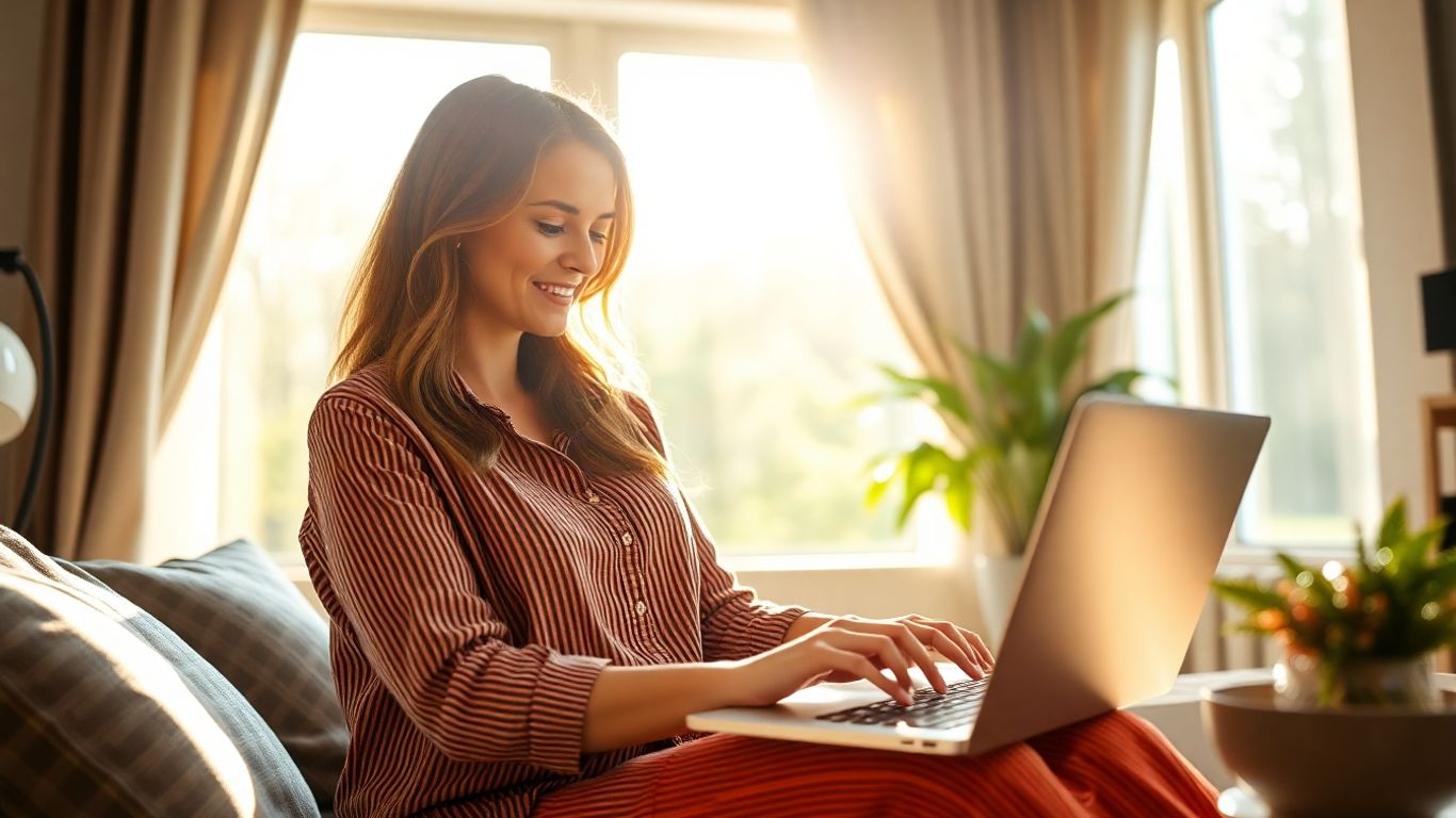 Woman working from home in a virtual assistant agency.