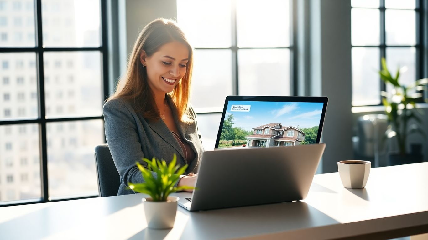Real estate virtual assistant working on laptop