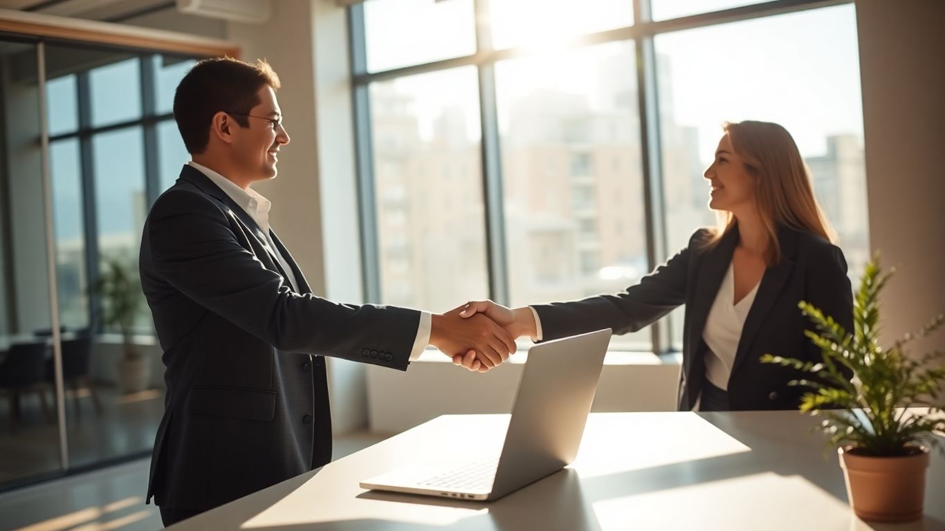Real estate agent shaking hands with client