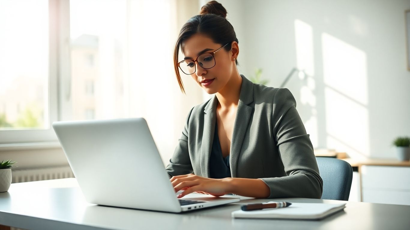 Virtual assistant agency owner working on laptop