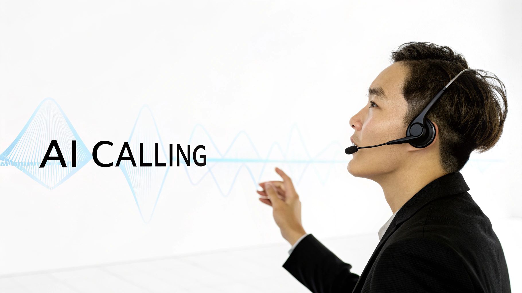 An image showing a futuristic interface with AI-powered communication icons and data visualizations.