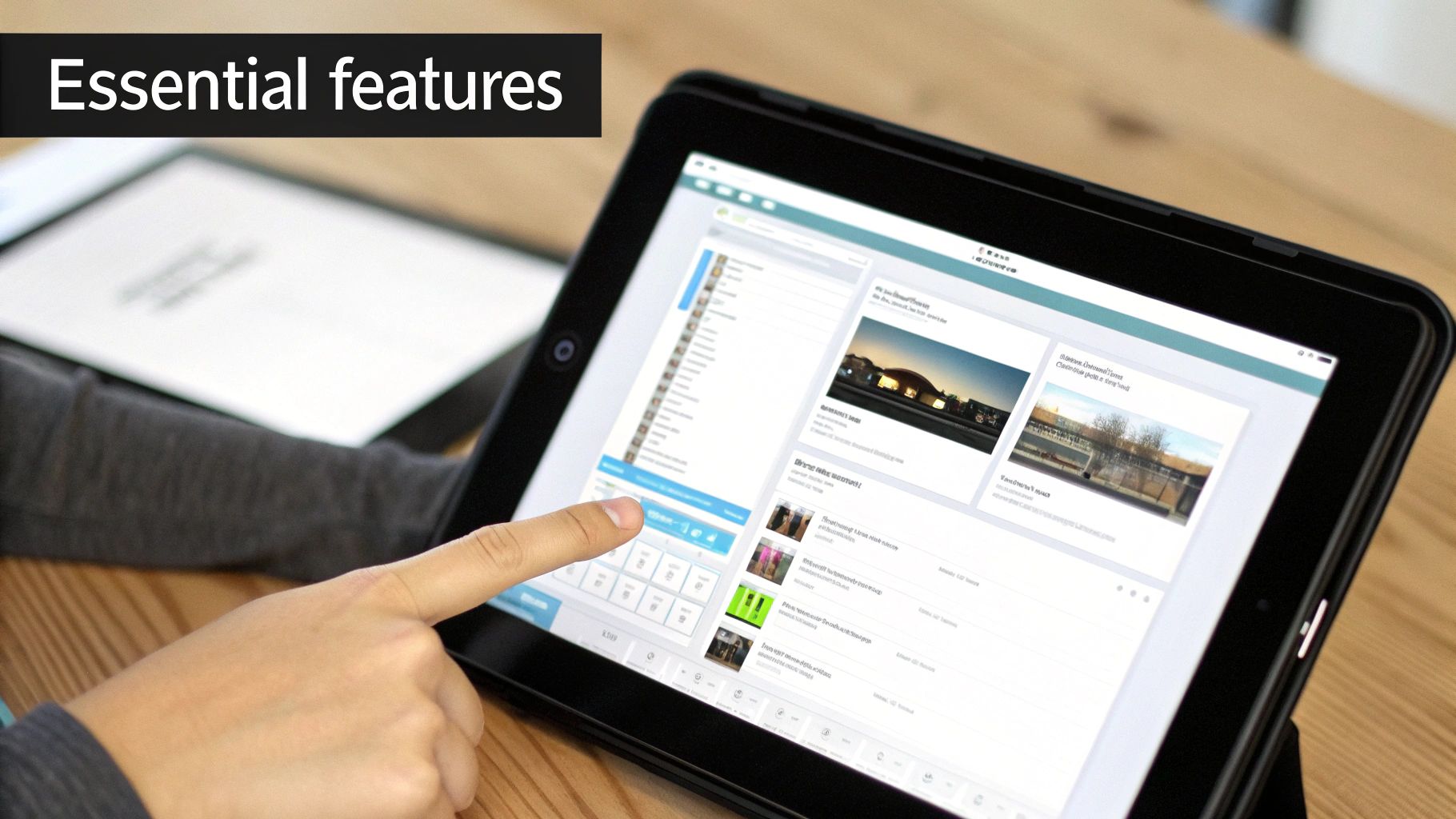 A person using a drag-and-drop interface on a large screen to build a workflow chart.