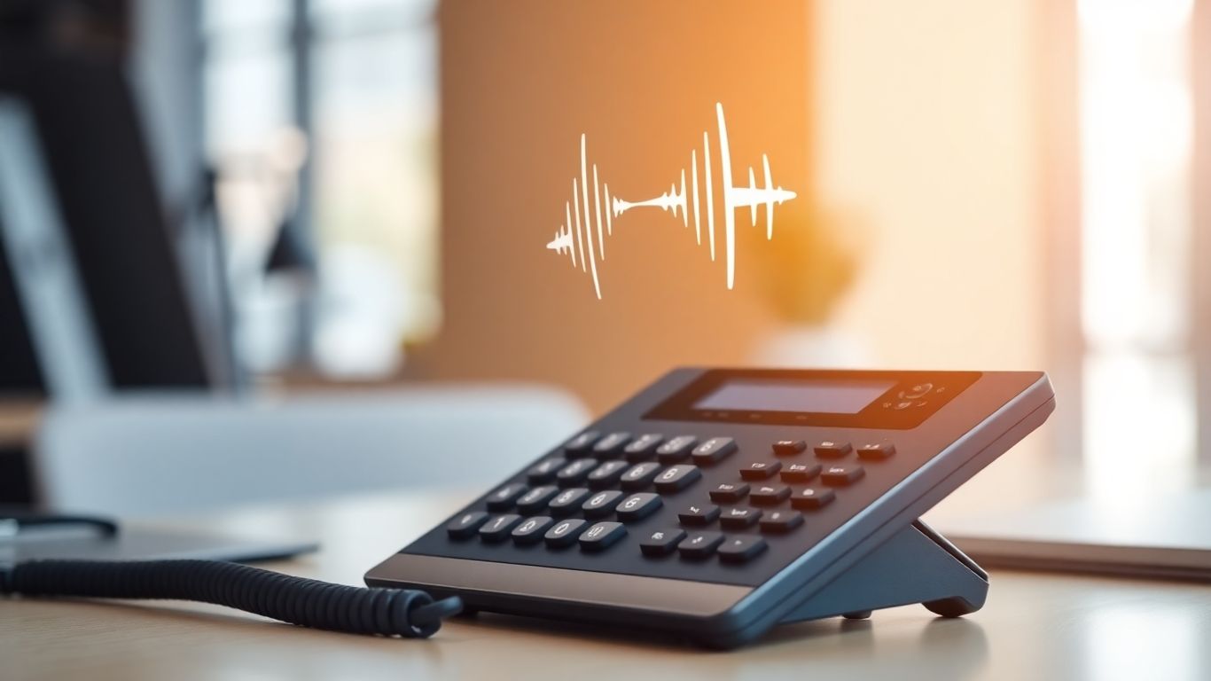 RingOffice phone system with abstract sound waves.