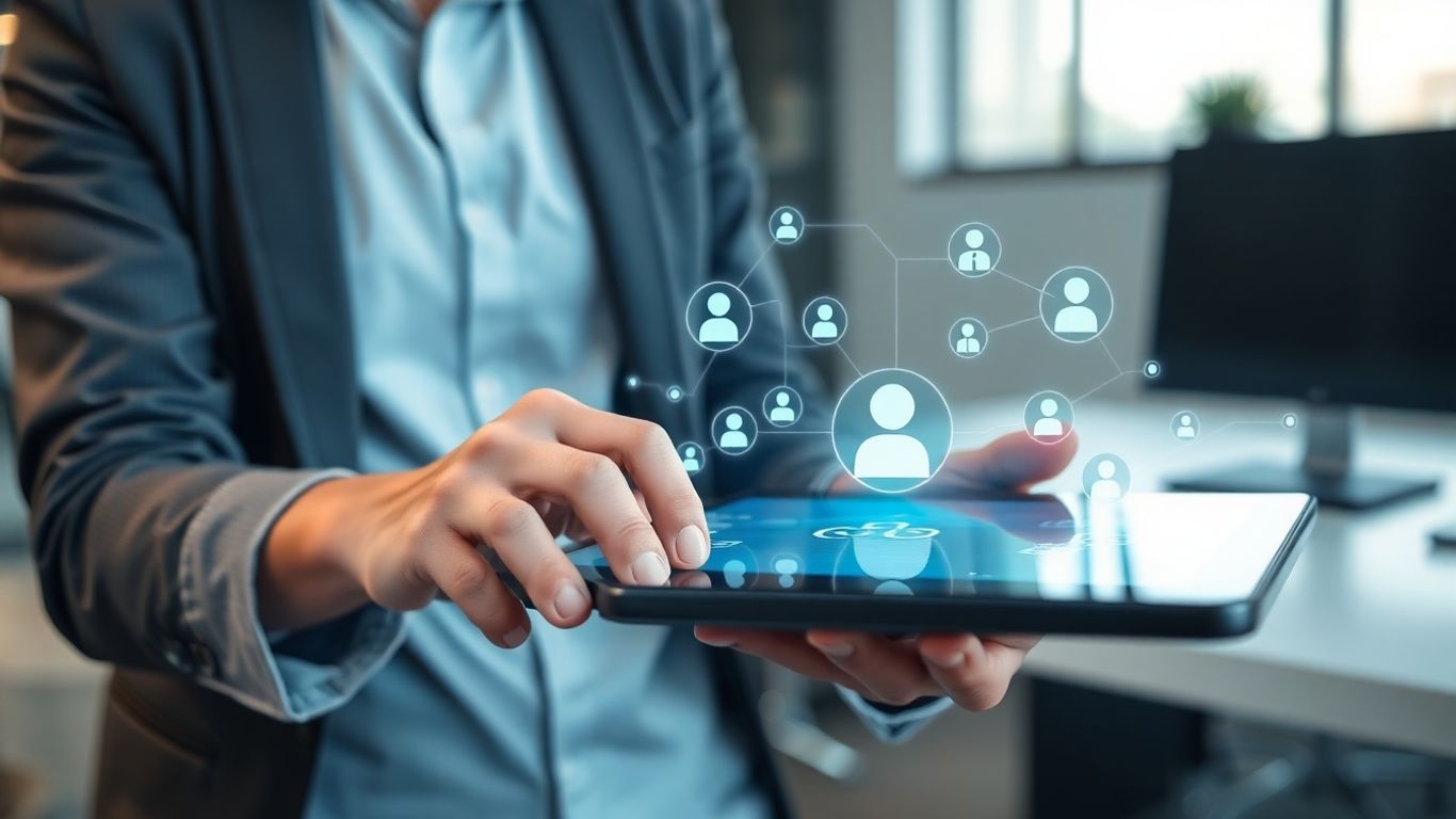 Person using a tablet for automated call management.