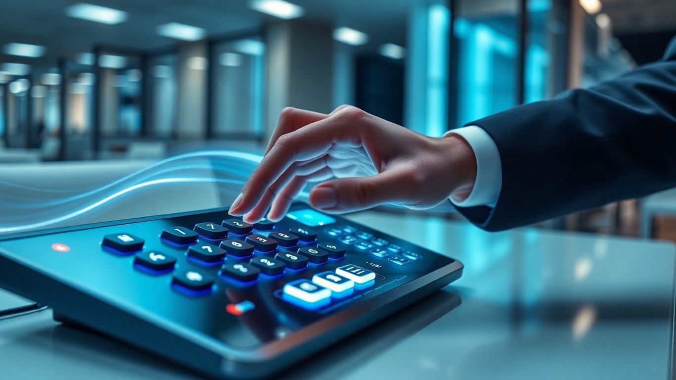 Modern phone system interface with glowing buttons.