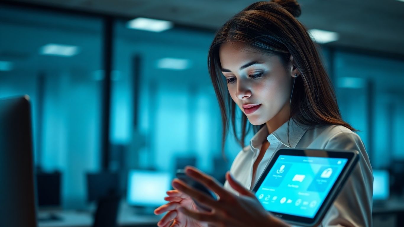 Person using an auto phone attendant system interface.