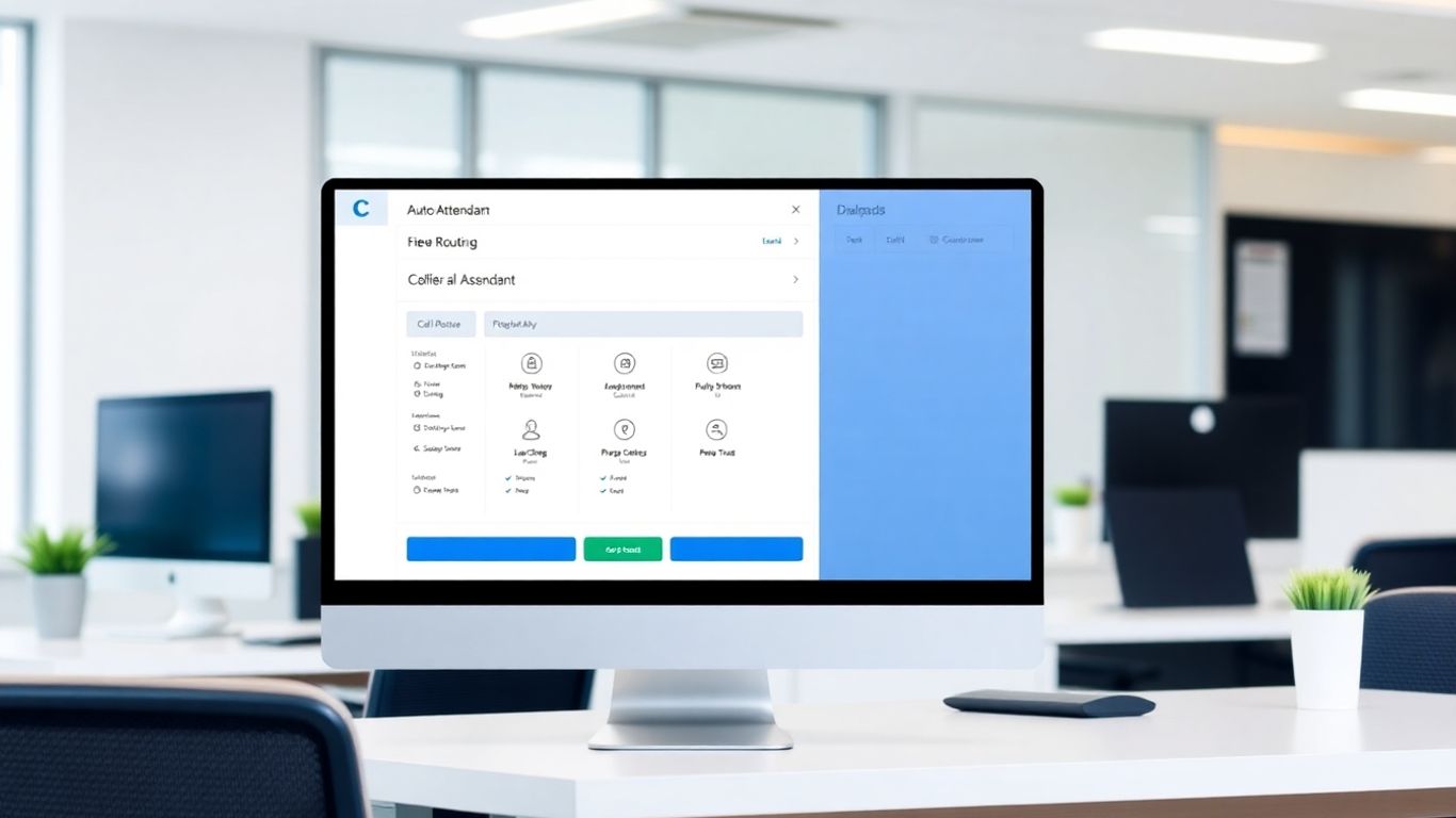 Dialpad auto attendant system interface on a desktop monitor.
