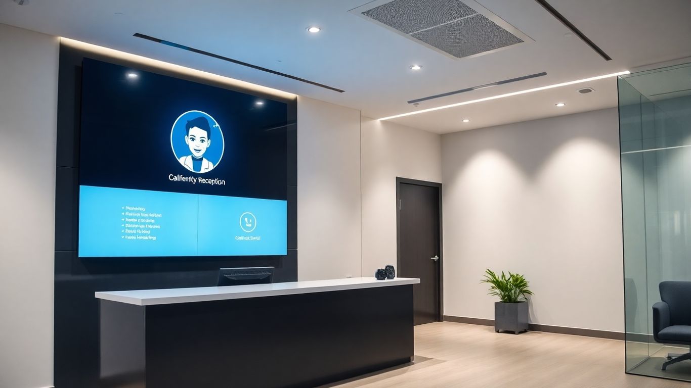 AI receptionist interface on a modern desk.