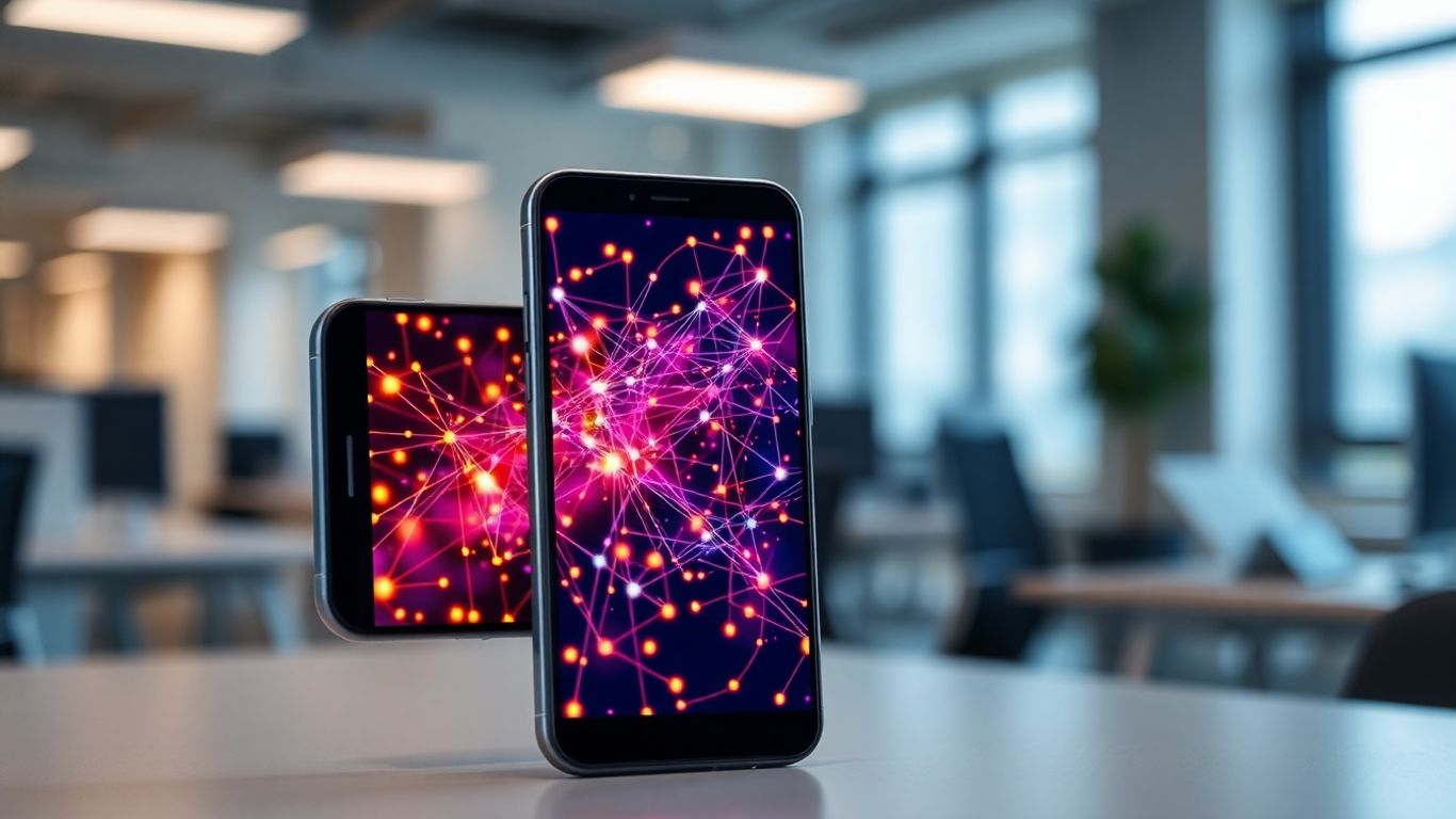 Smartphone screen showing a business network diagram.