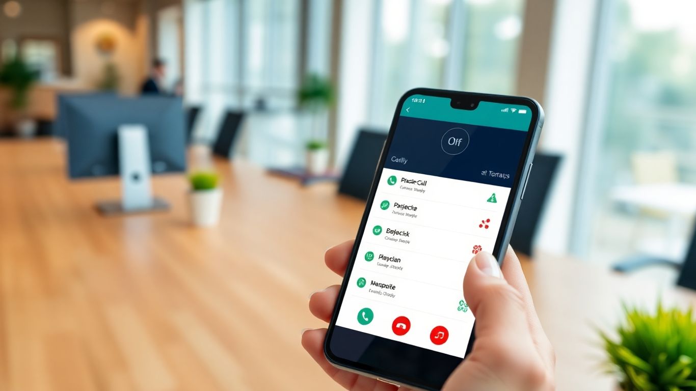 Smartphone call log with hand managing calls.