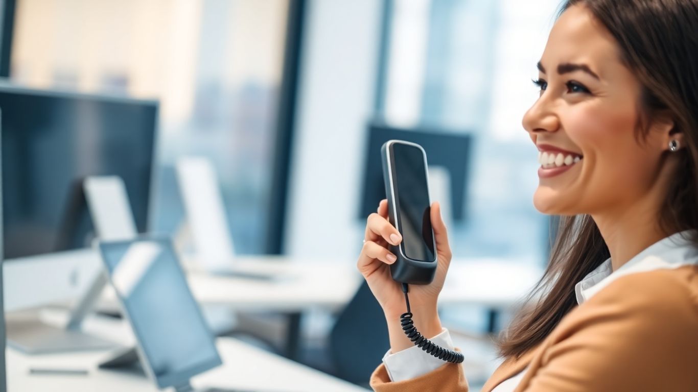 Business phone system with auto attendant for company communication.