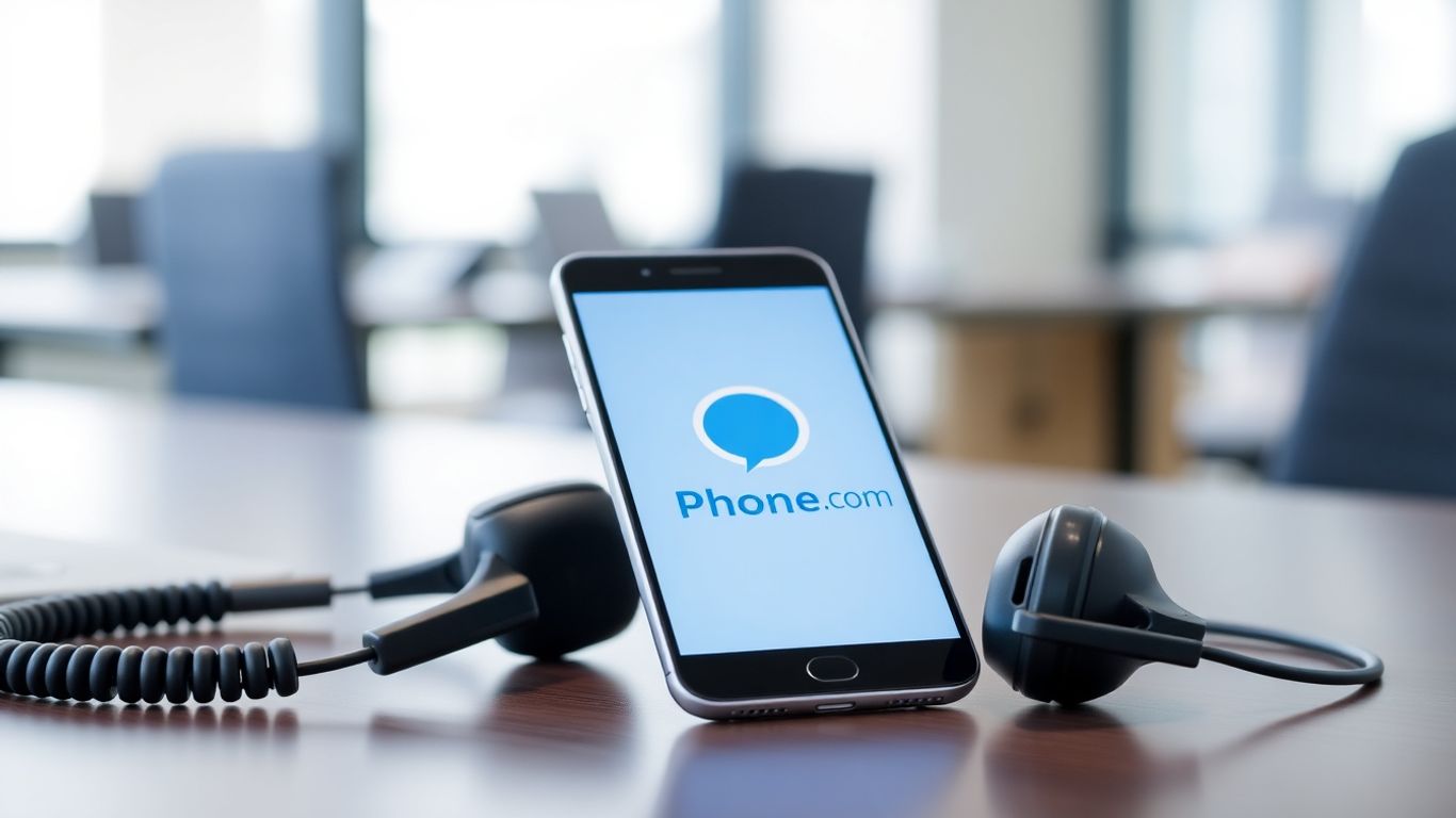 Phone.com logo on a smartphone screen.