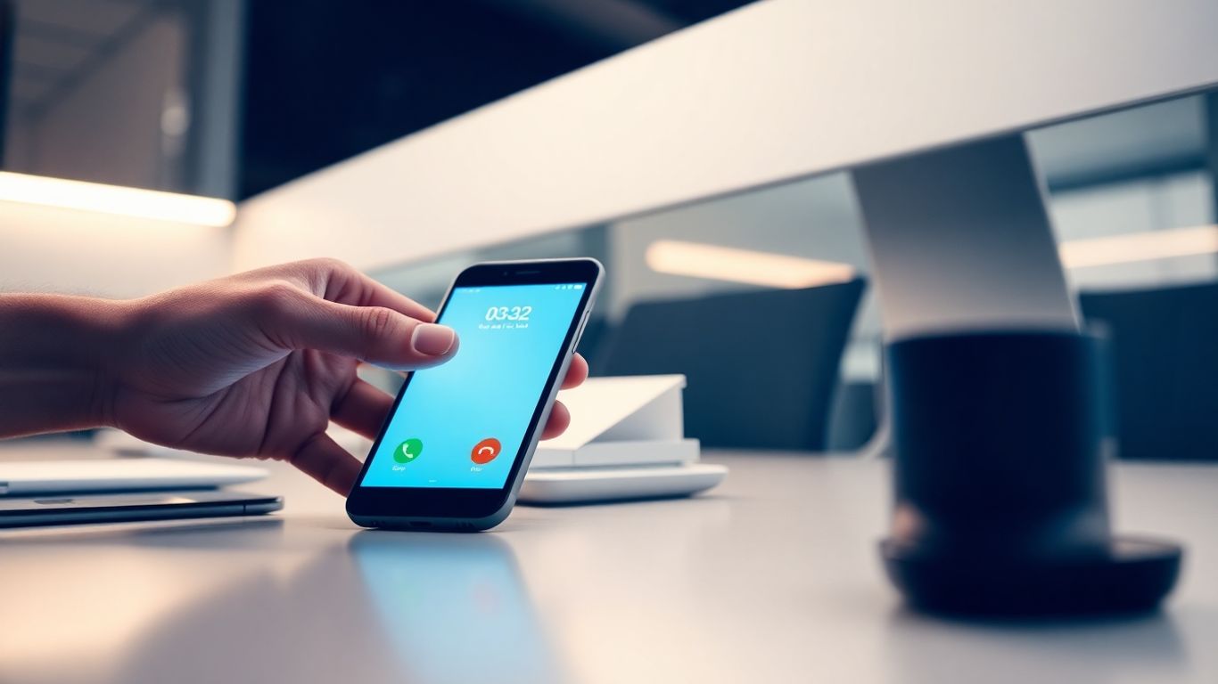 Smartphone call interface on an office desk