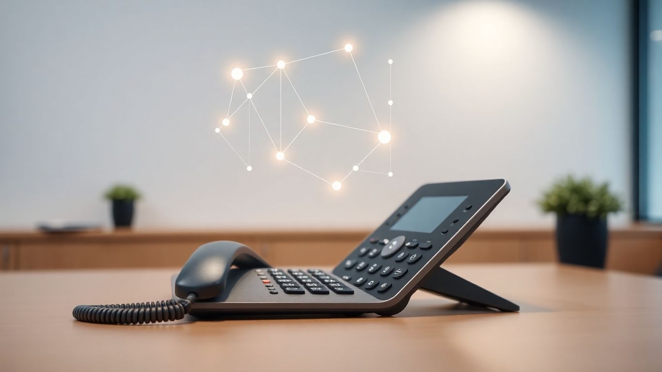 Business phone with digital call flow interface.
