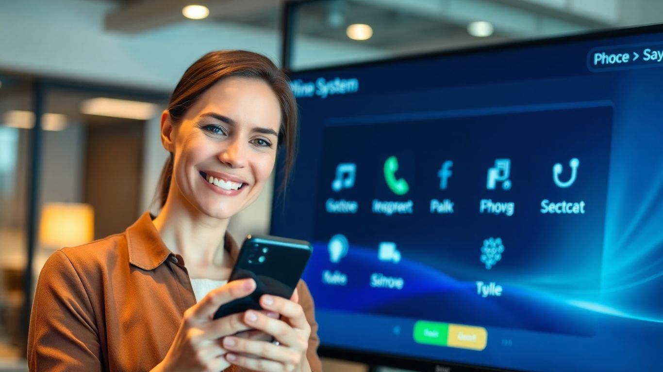 Person using smartphone with blurred phone system interface