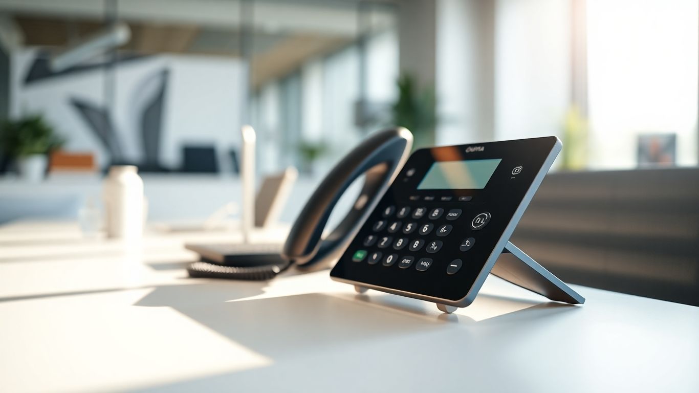 Ooma phone on a business desk