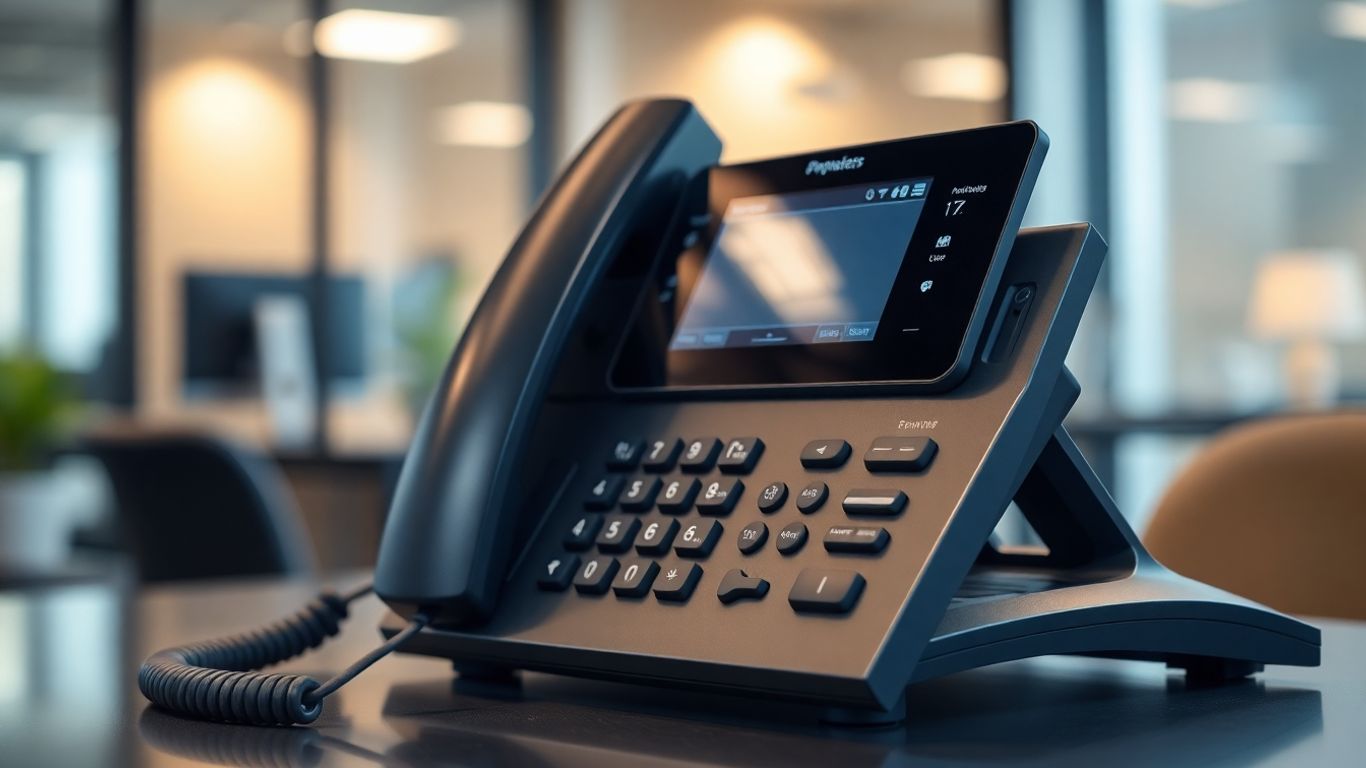 Modern phone on a desk in an office