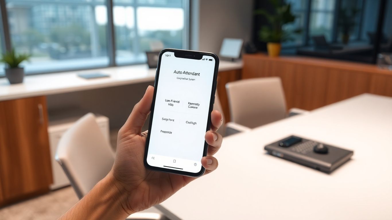 Phone auto attendant script interface on a smartphone.