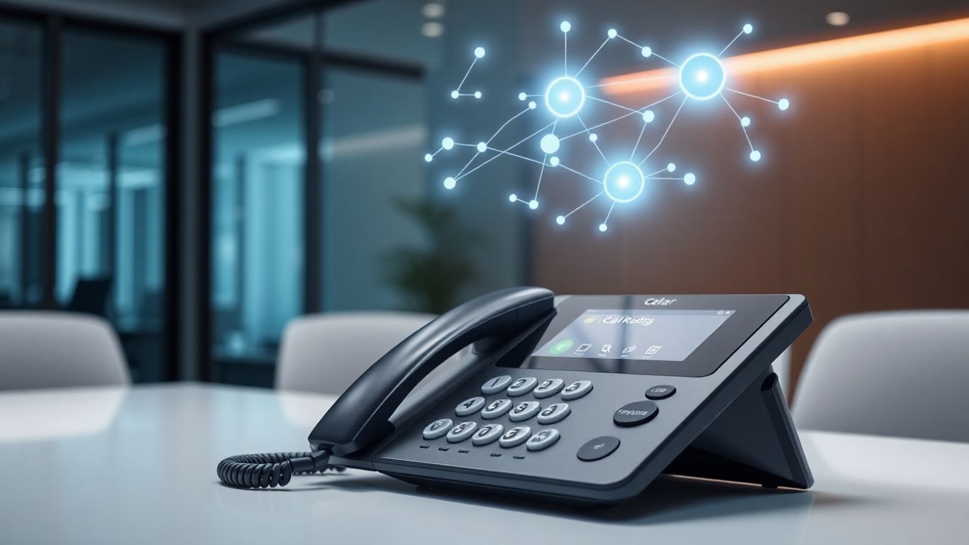 Modern phone system with AI call management interface.